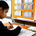 **Image Prompt 1:** A diligent young adult, a male or female student, deeply absorbed in study for a youth counselor exam. The desk is neatly organized with open textbooks (like NCERT texts), notebooks featuring elaborate mind maps and flowcharts, and a tablet displaying government reports or online resources. The scene highlights a strategic approach to understanding the core syllabus and utilizing authentic study materials, embodying an insightful and dedicated learning process. The lighting is soft and focused, creating an atmosphere of intellectual concentration and thorough preparation. Realistic, detailed illustration style.