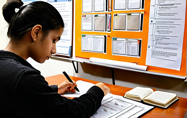 **Image Prompt 1:** A diligent young adult, a male or female student, deeply absorbed in study for a youth counselor exam. The desk is neatly organized with open textbooks (like NCERT texts), notebooks featuring elaborate mind maps and flowcharts, and a tablet displaying government reports or online resources. The scene highlights a strategic approach to understanding the core syllabus and utilizing authentic study materials, embodying an insightful and dedicated learning process. The lighting is soft and focused, creating an atmosphere of intellectual concentration and thorough preparation. Realistic, detailed illustration style.