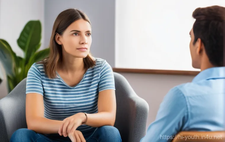 청소년상담사 실기시험 채점 기준 - **Prompt: Empathetic Connection in Counseling**
    An image portraying a professional female counse...