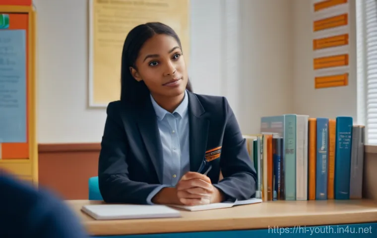 청소년상담사 자격증 소지 후 진로 탐색 - Image Prompt 1: The Empathetic School Counselor**