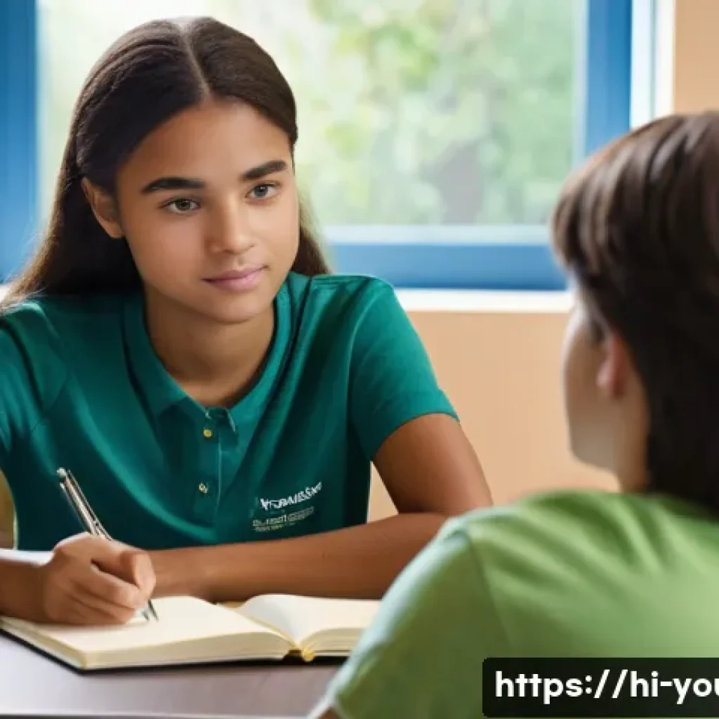 청소년상담사 상담 기록 작성의 기술 - **Prompt:** "A warm, well-lit counseling office. A female counselor in her late 30s, dressed in prof...