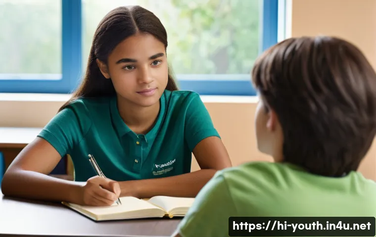 청소년상담사 상담 기록 작성의 기술 - **Prompt:** "A warm, well-lit counseling office. A female counselor in her late 30s, dressed in prof...