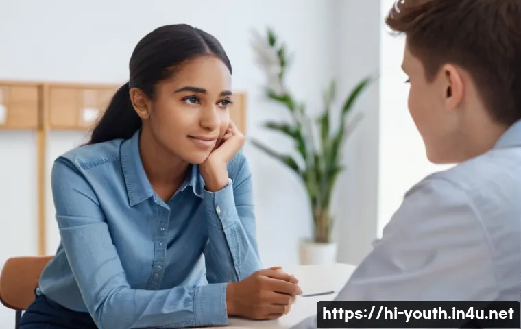 청소년상담사 자격증 취득 후의 삶 - **Prompt 1: Building Trust in a Counseling Session**
    "A heartwarming image of a diverse, empathe...