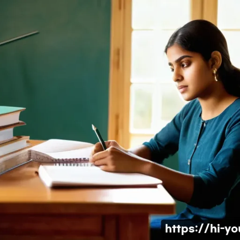 청소년상담사 시험 전략과 준비 시간 관리 - **Prompt:** A determined young Indian woman, in her early 20s, sits at a well-organized wooden desk ...