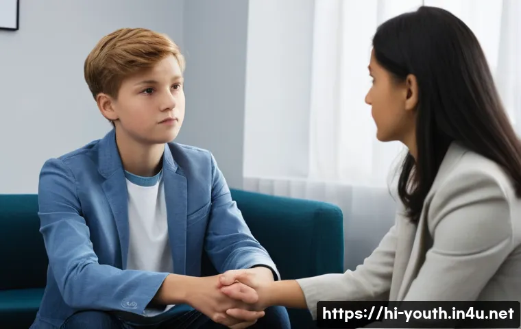 청소년상담사 직업에 적합한 사람들의 특징 - **Prompt:** A young, empathetic female counselor in her late 20s, with a warm and approachable expre...