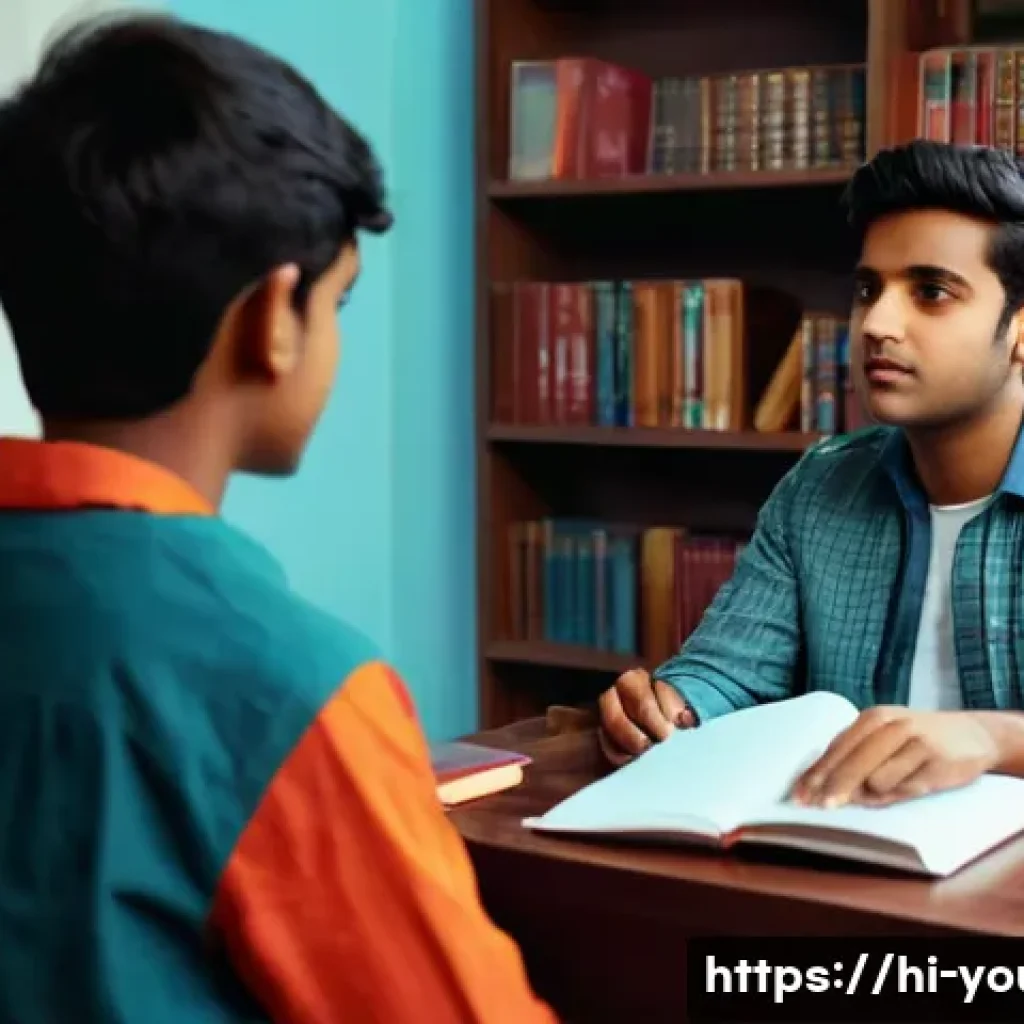 청소년상담사 자격증과 관련된 추천 학과 - A warm and welcoming counseling room scene showing a young Hindi-speaking male psychologist in profe...