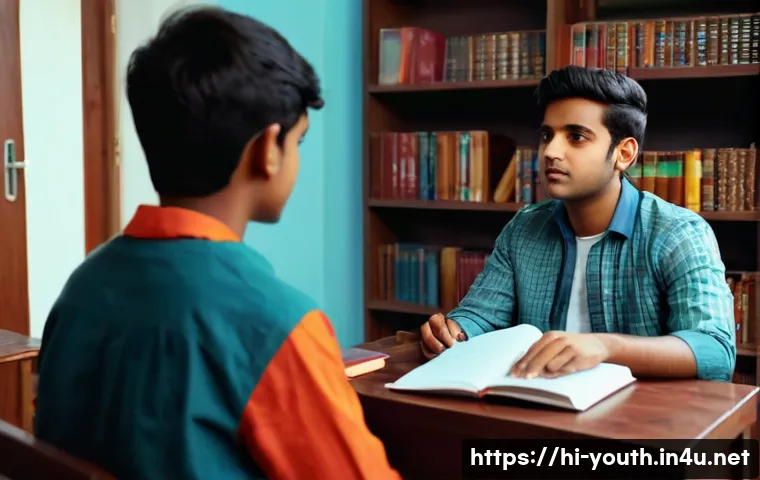 청소년상담사 자격증과 관련된 추천 학과 - A warm and welcoming counseling room scene showing a young Hindi-speaking male psychologist in profe...