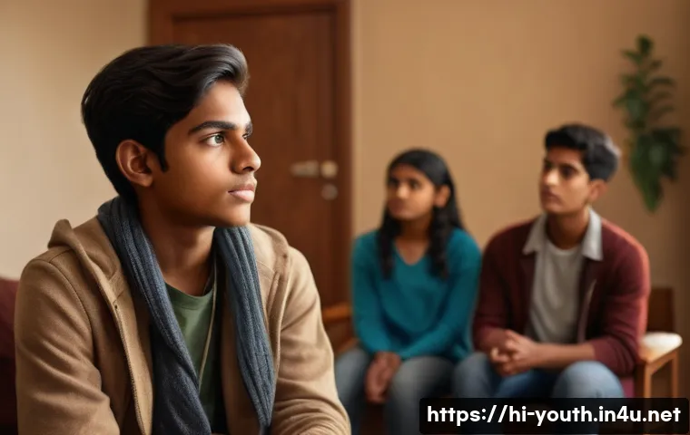 청소년상담사 자격증의 필요성과 효과 - A compassionate teenage counselor sitting in a cozy, well-lit room with warm earth tones, attentivel...