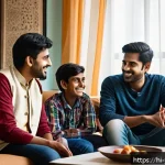 Home 19 청소년상담사 실습 경험이 주는 교훈 - A serene and supportive family scene showing a young Indian man in his early twenties sitting with h...
